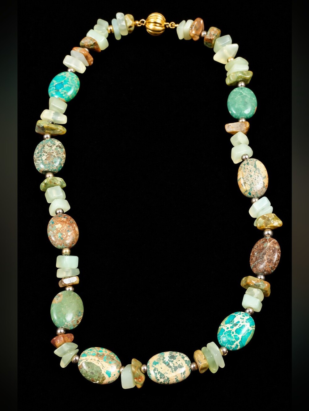 Vintage 1980s Genuine Stone Turquoise Jasper Beaded Necklace